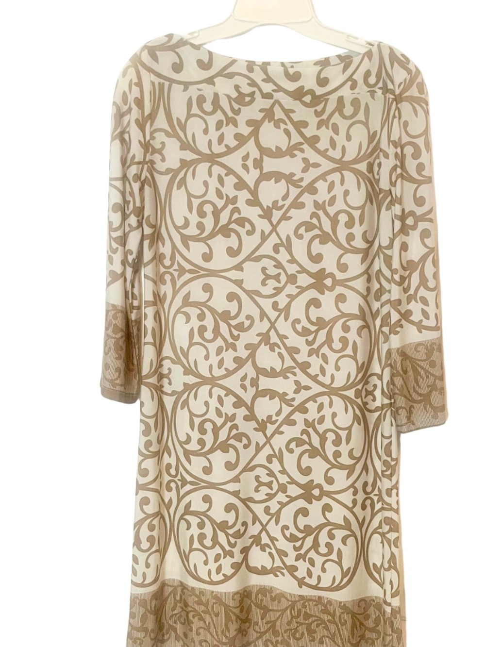 Beige and Cream Printed Mini Dress - Elegant Scoop Neck